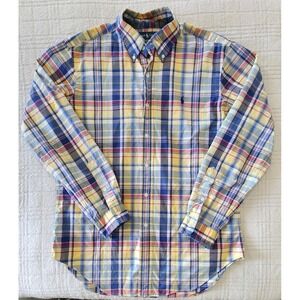 Ralph Lauren Men's M Plaid Classic Fit Long Sleeve Button Down‎ Shirt Blue Pony
